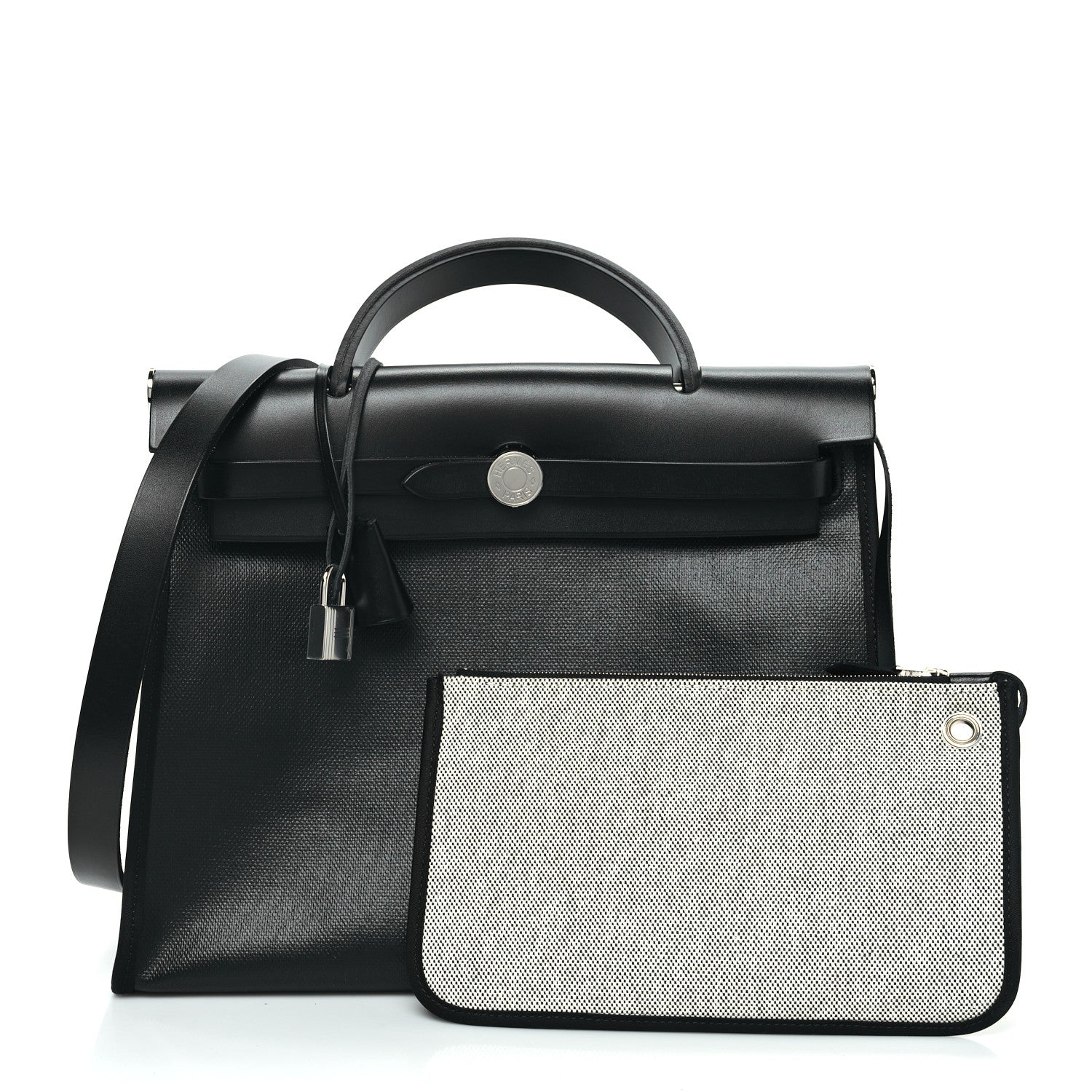 Hermes Toile H Berline Vache Hunter Herbag Zip PM 31 Black Ecru 4 of 11