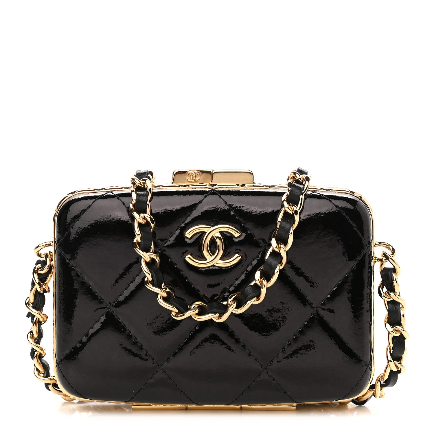 Chanel Glazed Goatskin Quilted Small Box With Chain Black 1 of 10