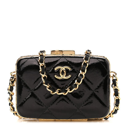 Chanel Glazed Goatskin Quilted Small Box With Chain Black 1 of 10