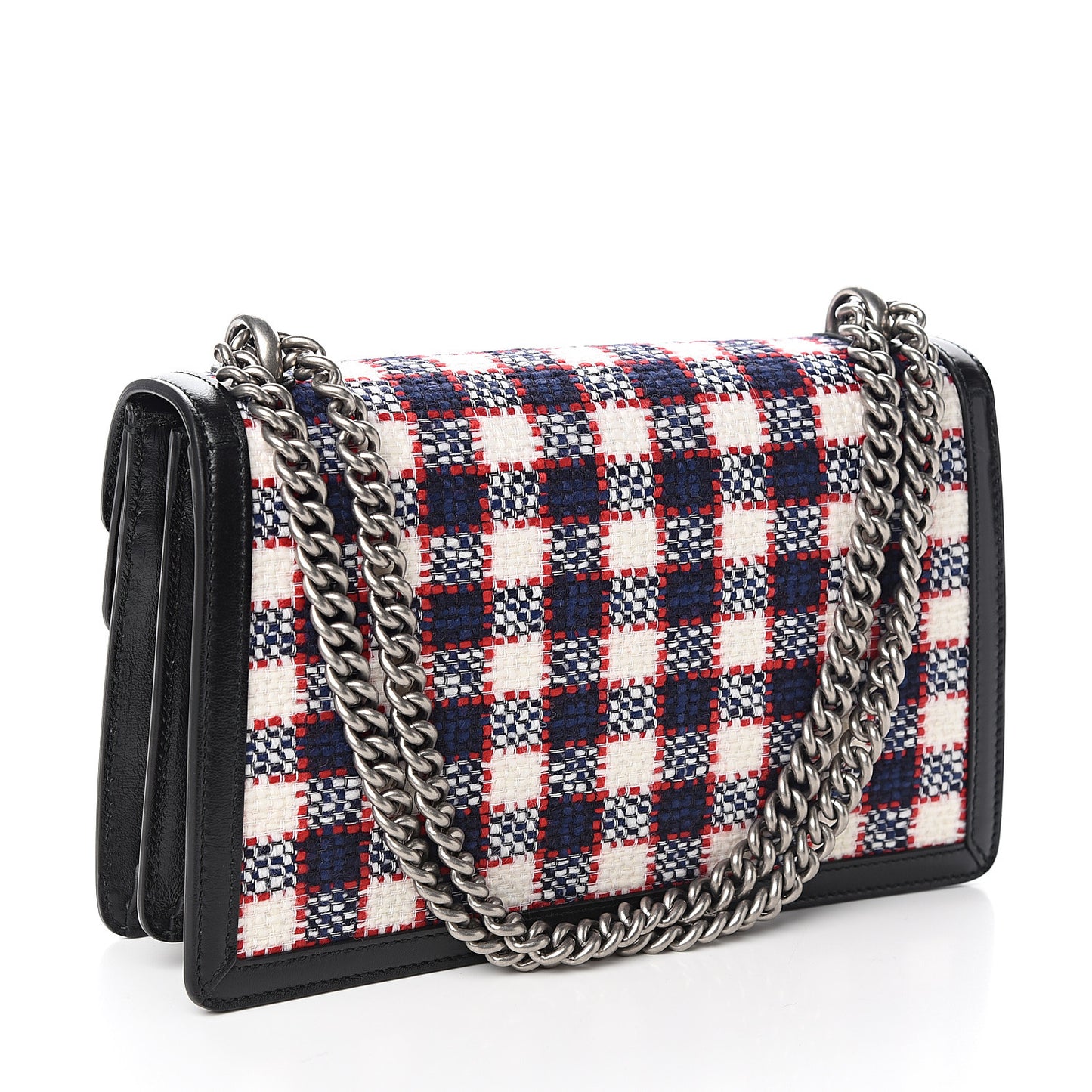 Vintage Tweed Check Small Dionysus Shoulder Bag White Hibiscus Red Marine