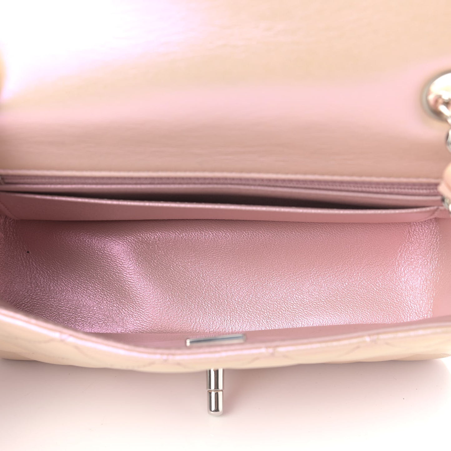 Iridescent Calfskin Quilted Mini Rectangular Flap Pink