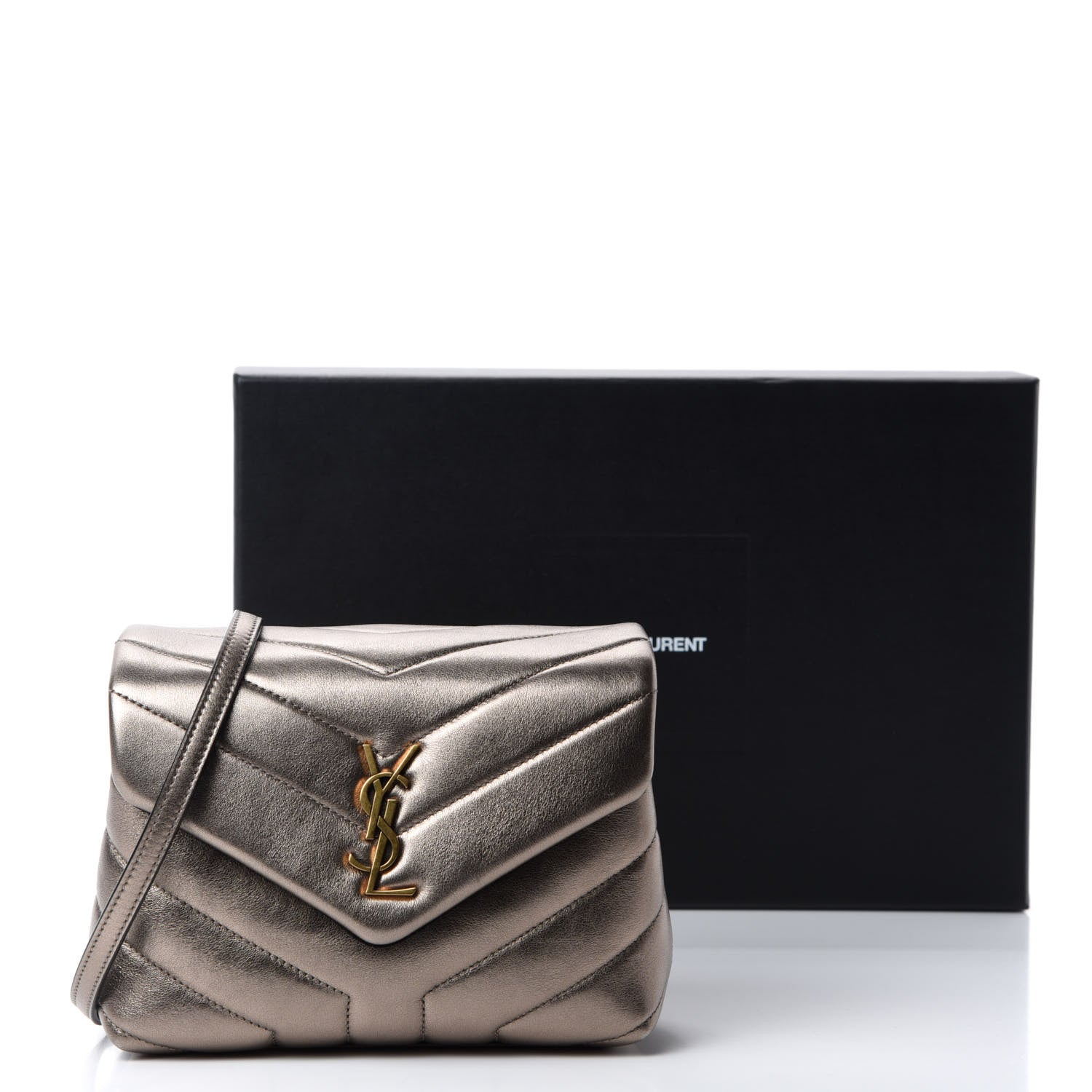 Saint Laurent Metallic Calfskin Y Quilted Monogram Toy Loulou Crossbody Bag Piombo 13 of 13