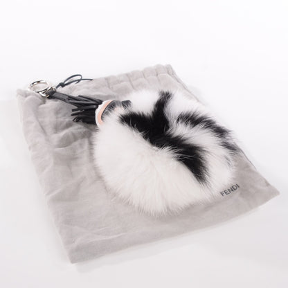 Fendi Lambskin Fox Fur Super Karlito Pom Pom Bag Charm Black White 3 of 4