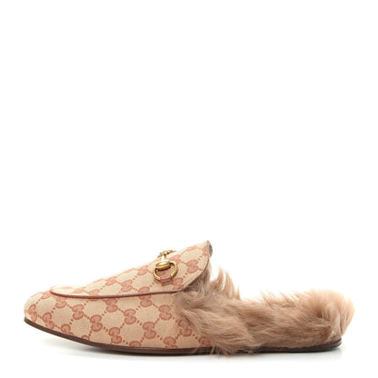 Gucci GG Monogram Fur Mens Princetown Slippers 9 Beige Ruggine Rust 1 of 9