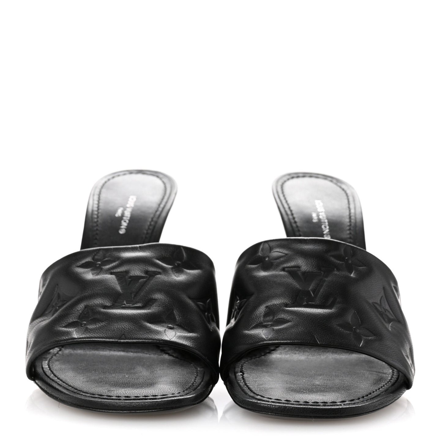 Lambskin Embossed Monogram Revival High Heel Mules 38 Black