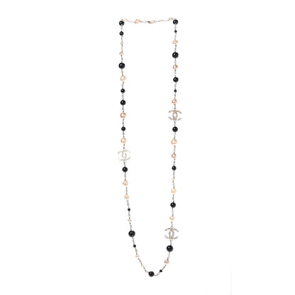 Chanel Pearl Crystal Bead CC Long Necklace Gold Black White 2 of 5