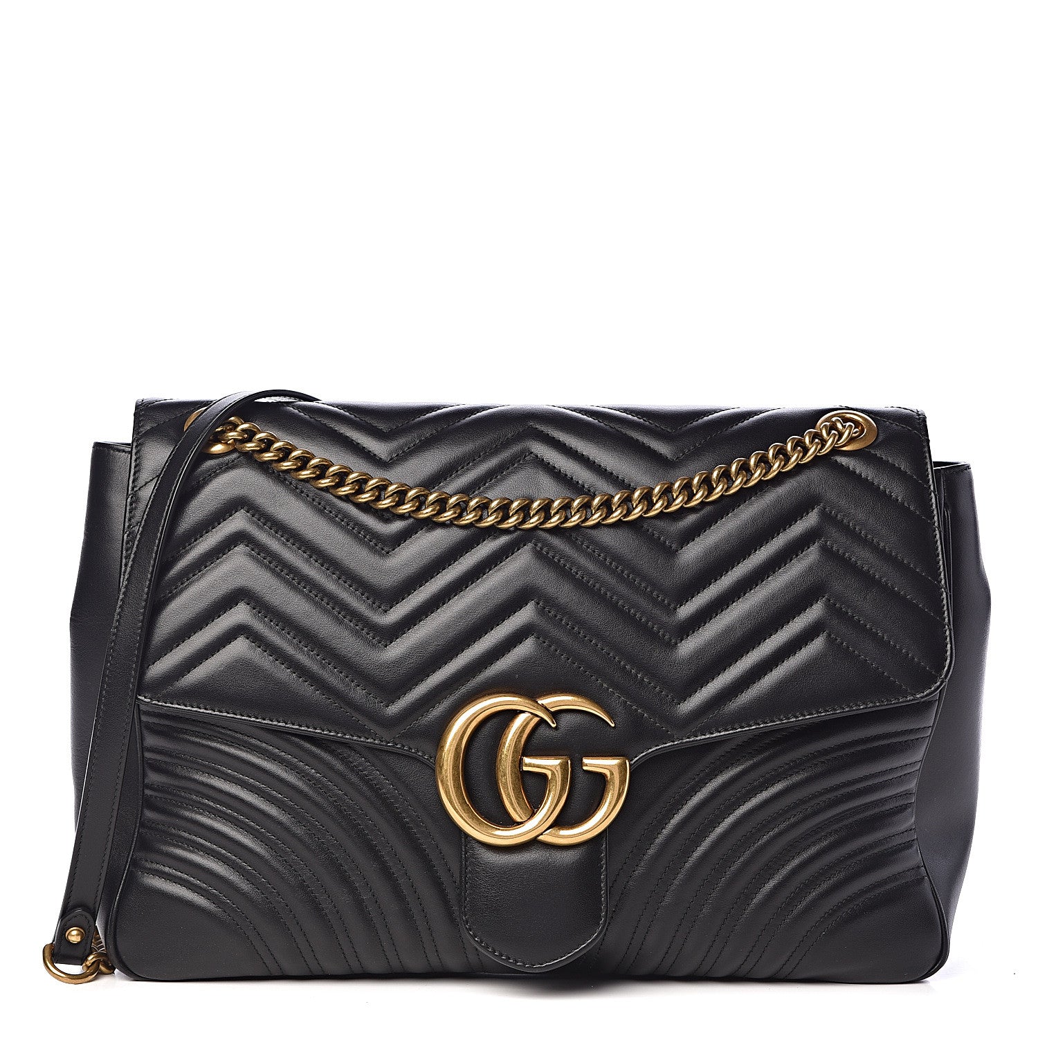 Gucci Calfskin Matelasse Large GG Marmont Shoulder Bag Black 1 of 12