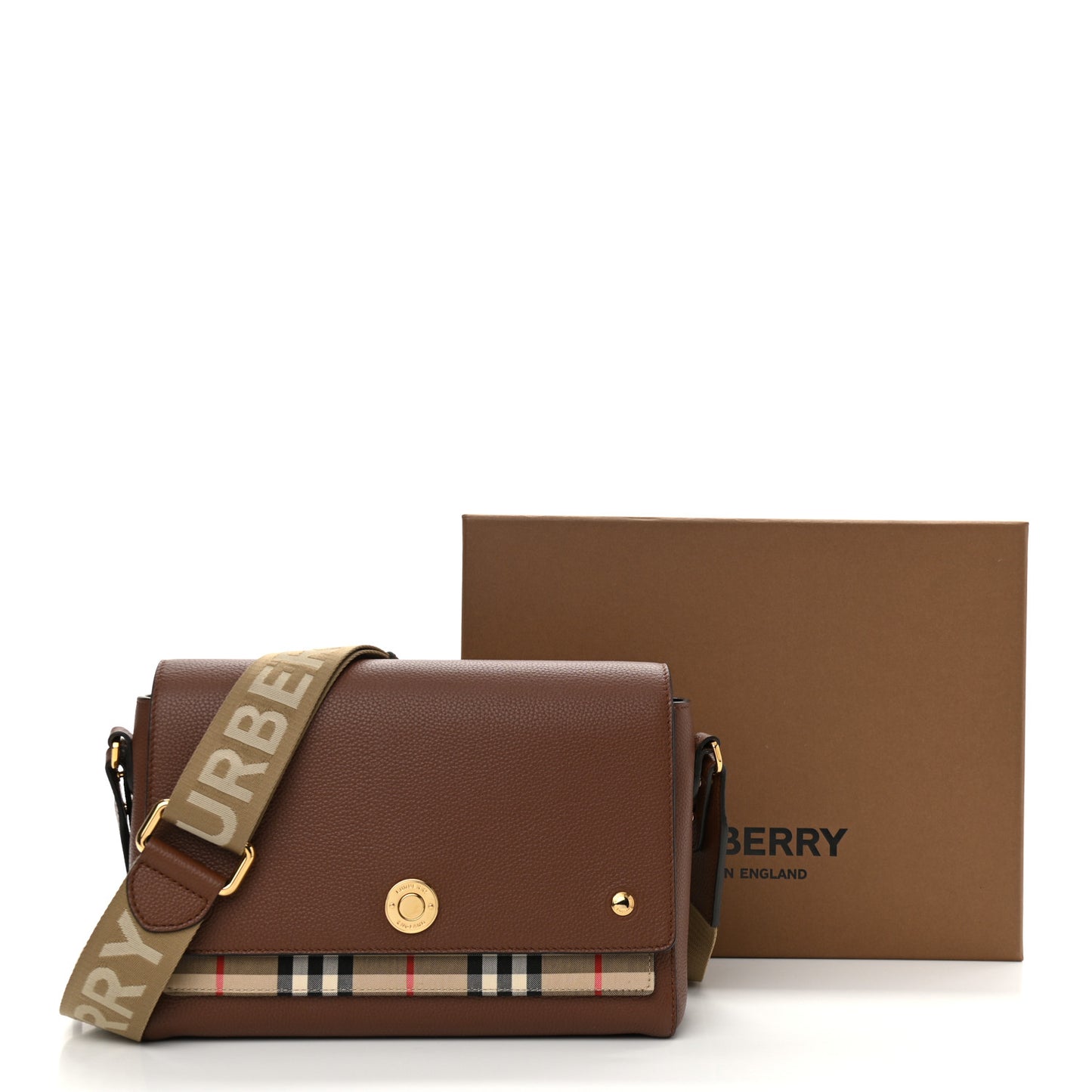 Calfskin Vintage Check Note Crossbody Bag Tan