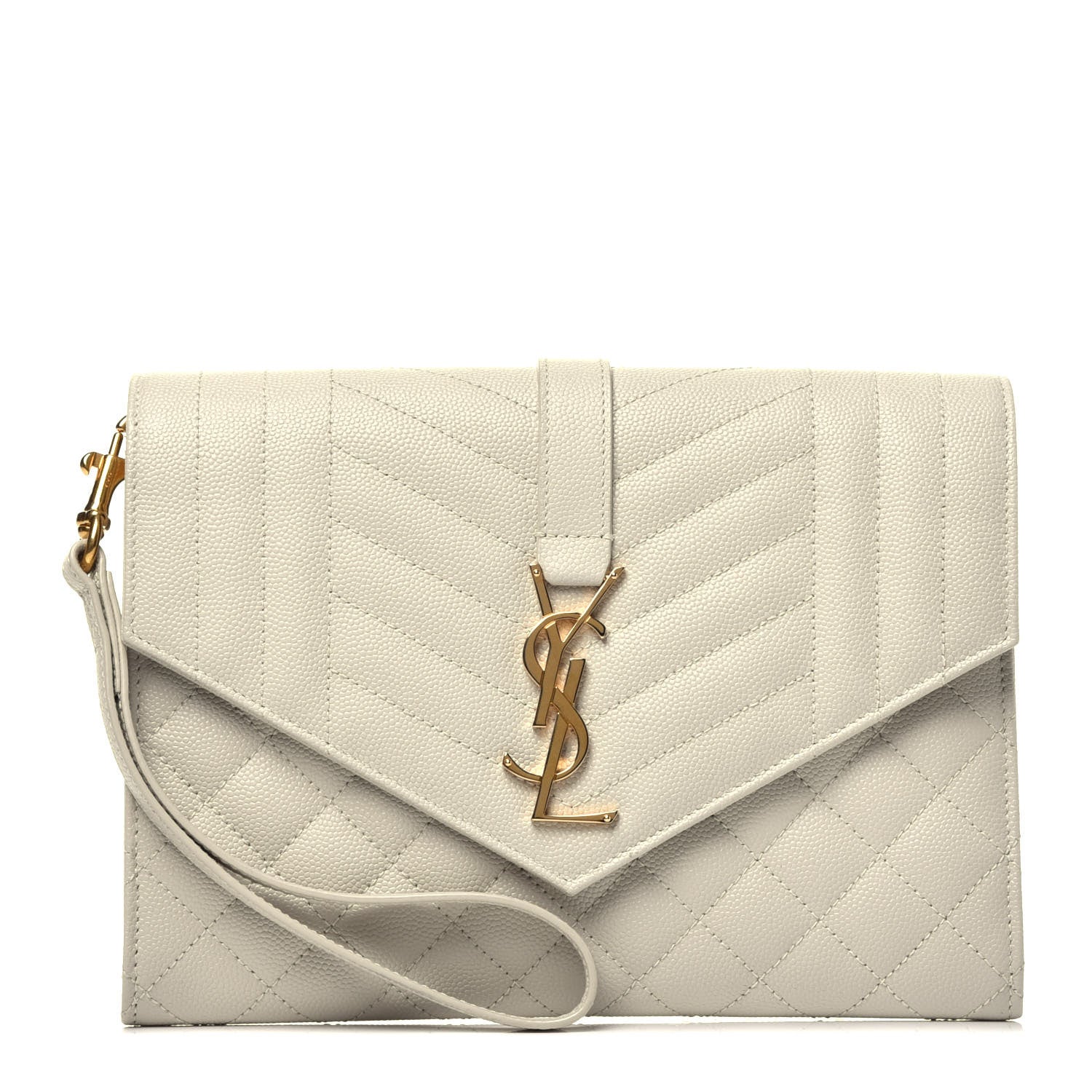 Saint Laurent Grain De Poudre Textured Mixed Matelasse Triquilt Monogram Clutch Blanc Vintage 1 of 7