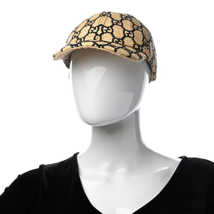 Gucci Raffia GG Monogram Elaphe Embroidered Aisha Baseball Hat L Ivory Black 2 of 10
