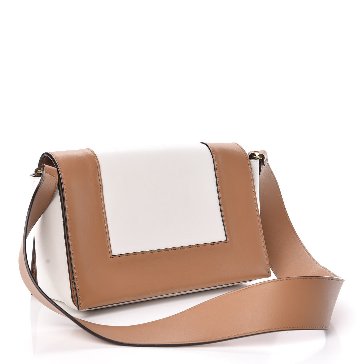 Shiny Smooth Calfskin Medium Frame Shoulder Bag Tan Optic White