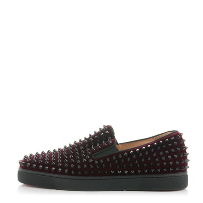Christian Louboutin Mens Velvet Spikes Roller Boat Flats 40 Rouge Imperial Black 1 of 7