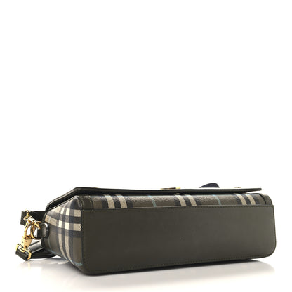 Burberry Coated Canvas Calfskin Vintage Check Note Top Handle Shoulder Bag Olive Green 4 of 11