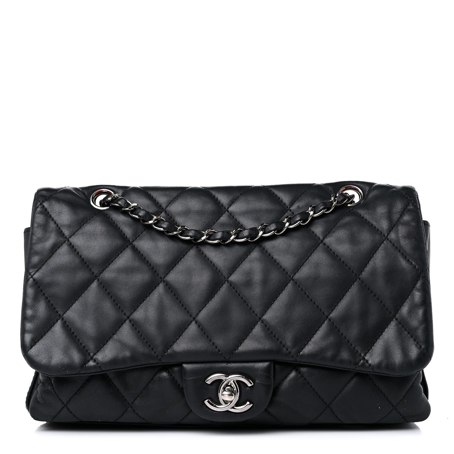 Lambskin Quilted Jumbo 3 Flap Black