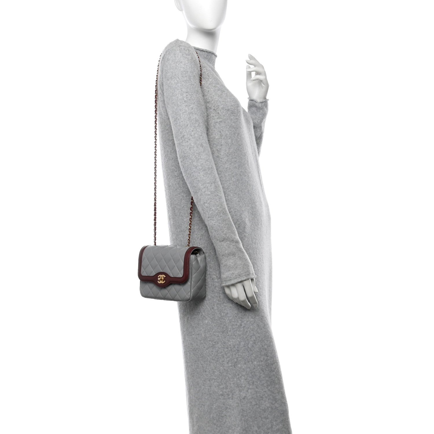 Chanel Lambskin Quilted Mini Two Tone Day Flap Grey Burgundy 2 of 11