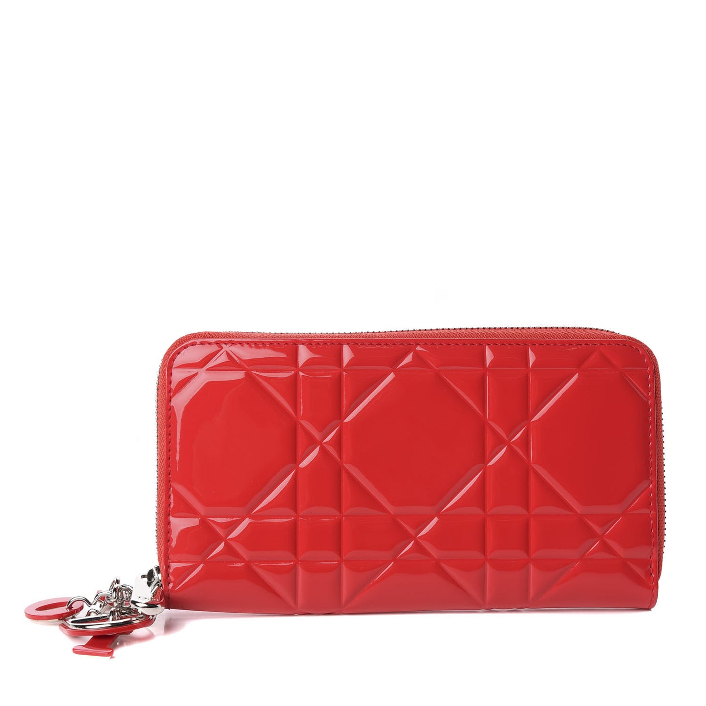 Patent Cannage Lady Dior Continental Zip Wallet Red