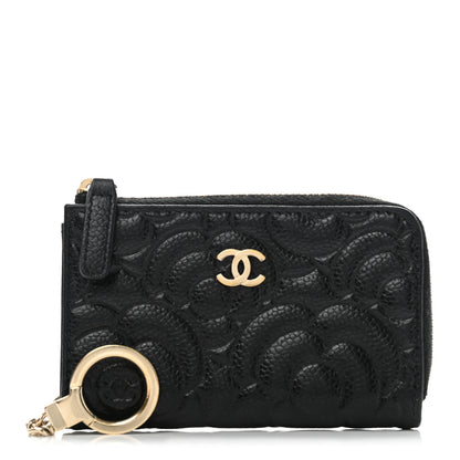 Chanel Caviar Camellia Embossed Key Holder Case Black 1 of 8