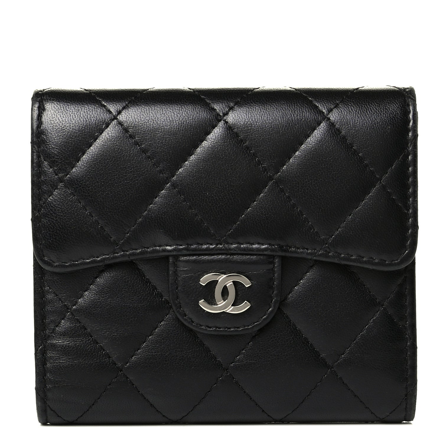 Chanel Lambskin Quilted Compact Flap Wallet Black 1 of 6