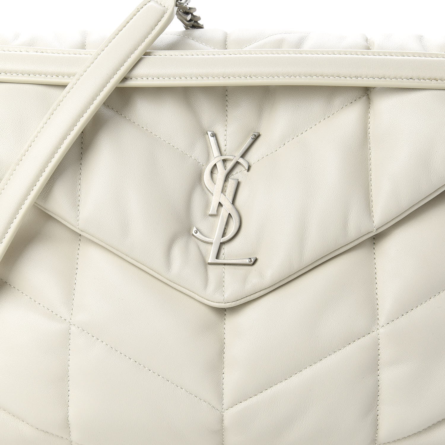Saint Laurent Lambskin Quilted Medium Loulou Puffer Monogram Chain Satchel Blanc Vintage 10 of 10