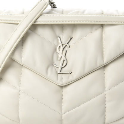 Saint Laurent Lambskin Quilted Medium Loulou Puffer Monogram Chain Satchel Blanc Vintage 10 of 10
