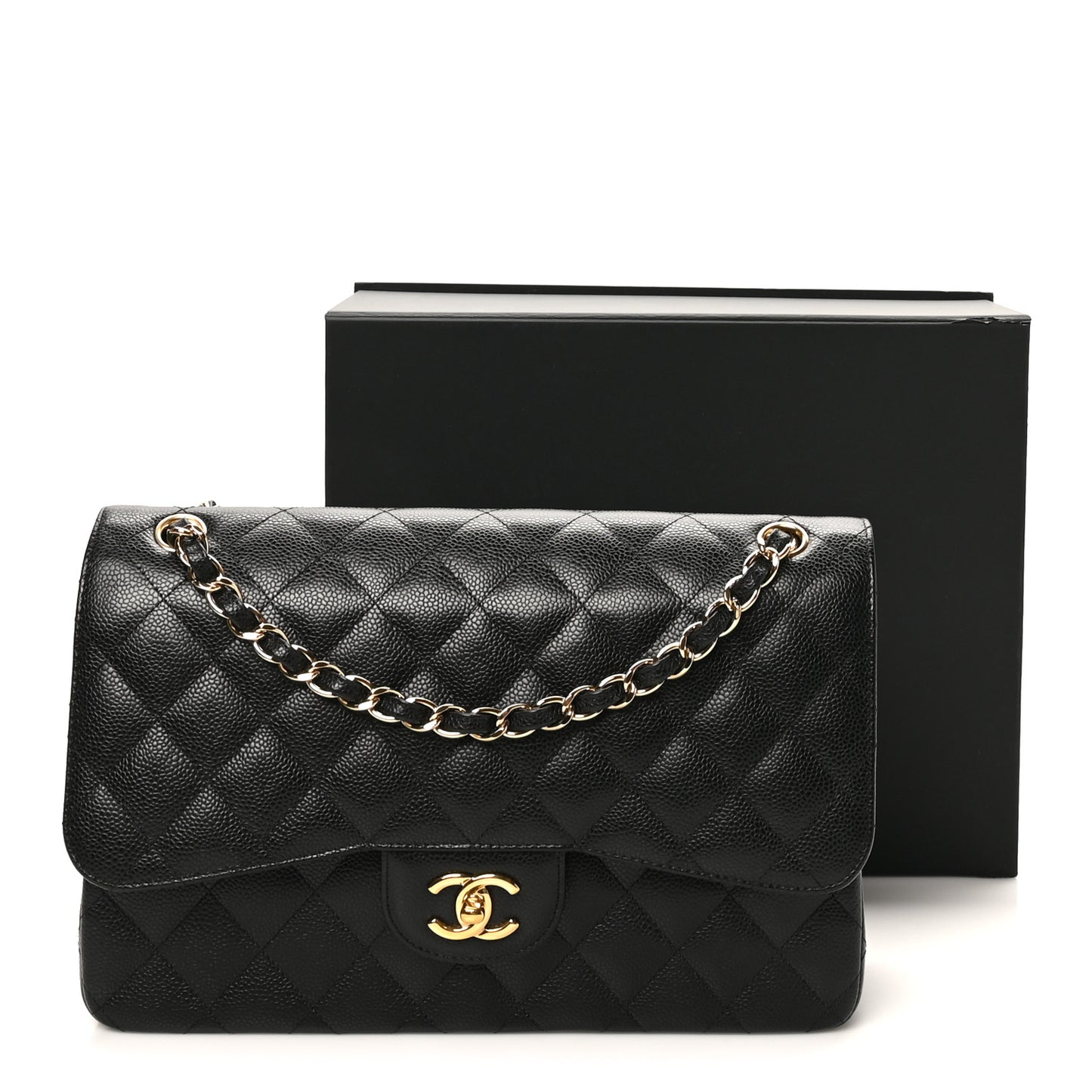 Caviar Quilted Jumbo Double Flap Black