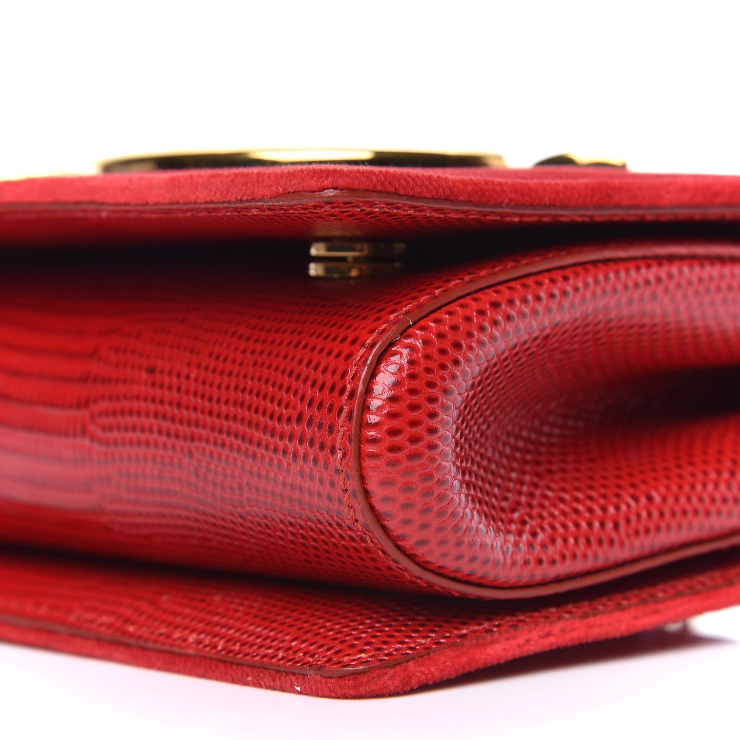 Velvet Lizard Calfskin Embossed DG Shoulder Bag Red