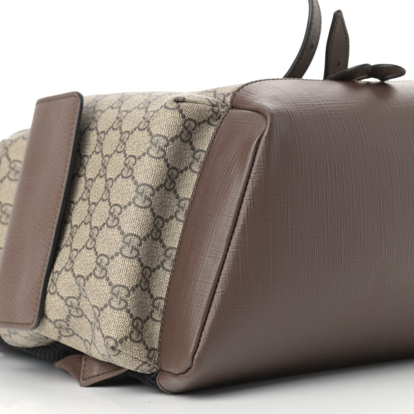 GG Supreme Monogram Medium Ophidia Double Buckle Backpack Brown