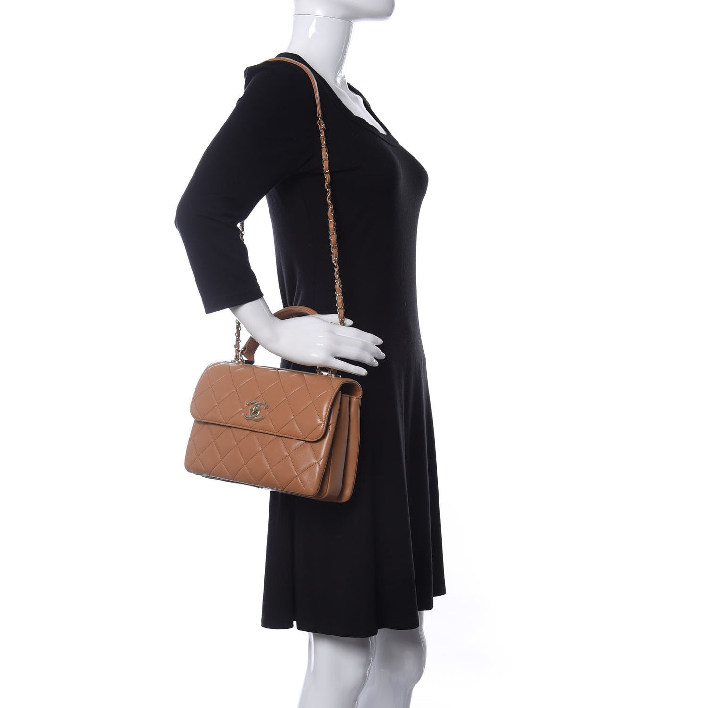 Lambskin Quilted Small Trendy CC Flap Dual Handle Bag Camel