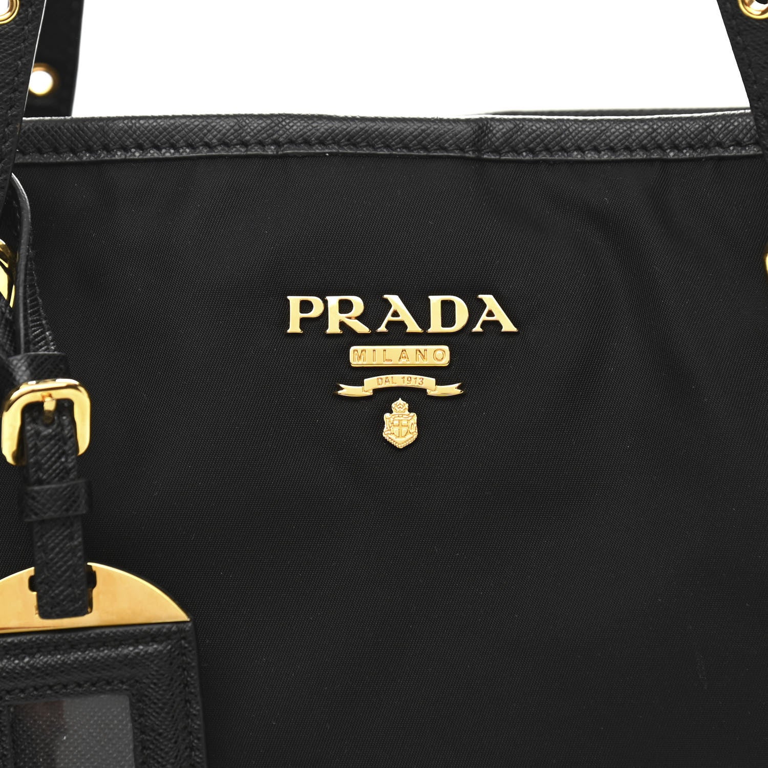 Prada Tessuto Nylon Saffiano Shopping Tote Black 9 of 11
