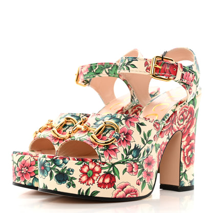 Gucci Nappa Charlotte Brit Roses Print Horsebit 40/135mm Platform Sandals 37 Multicolor 3 of 8