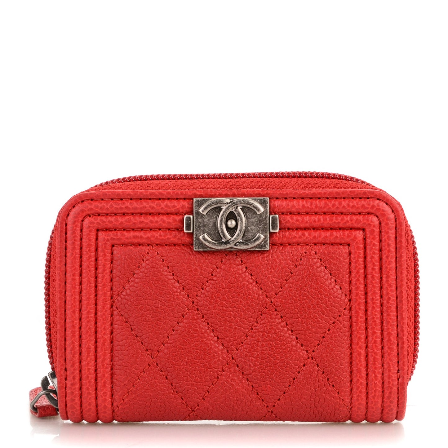 Caviar Quilted Boy Zip Around Coin Purse Wallet Red