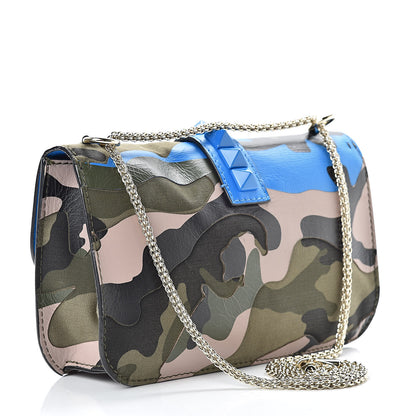 Valentino Garavani Nappa Canvas Camouflage Medium Glam Lock Rockstud Flap Blue Fluo 3 of 13