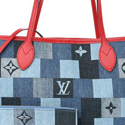 Louis Vuitton Denim Damier Monogram Patchwork Neverfull Blue Rouge 10 of 13