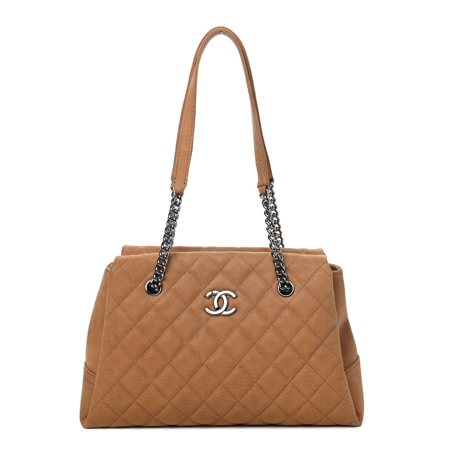 Iridescent Caviar Quilted Lady Pearly Tote Beige