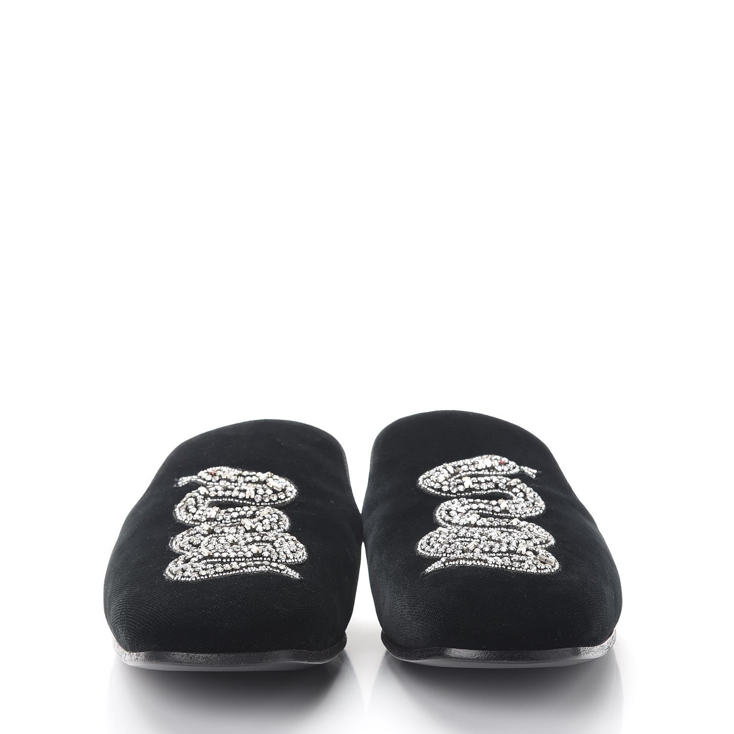Gucci Velvet Crystal Snake Embellished Mens Lawrence Slippers 8 Black 2 of 8