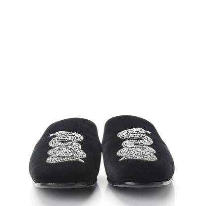 Gucci Velvet Crystal Snake Embellished Mens Lawrence Slippers 8 Black 2 of 8