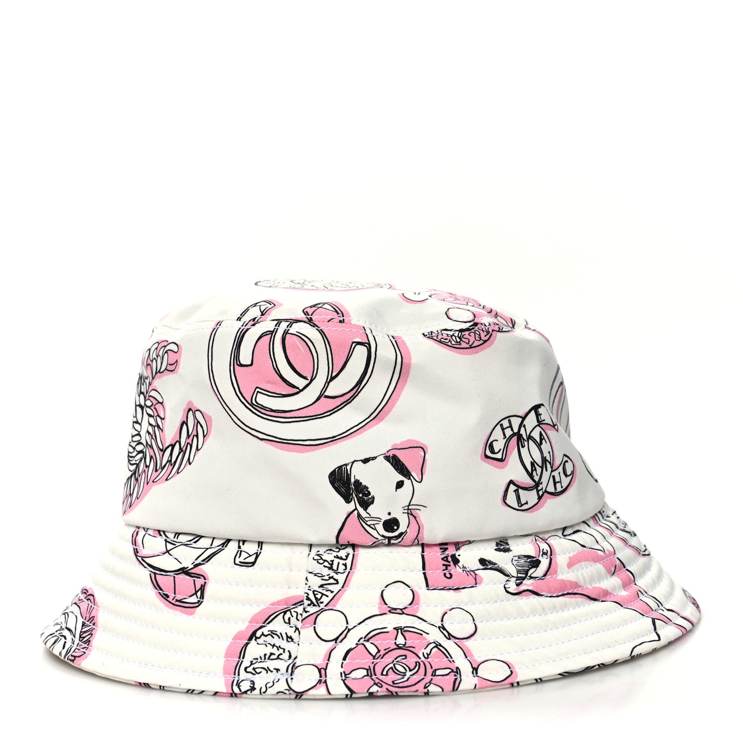 Cotton CC Dog Print Bucket Hat S White Pink