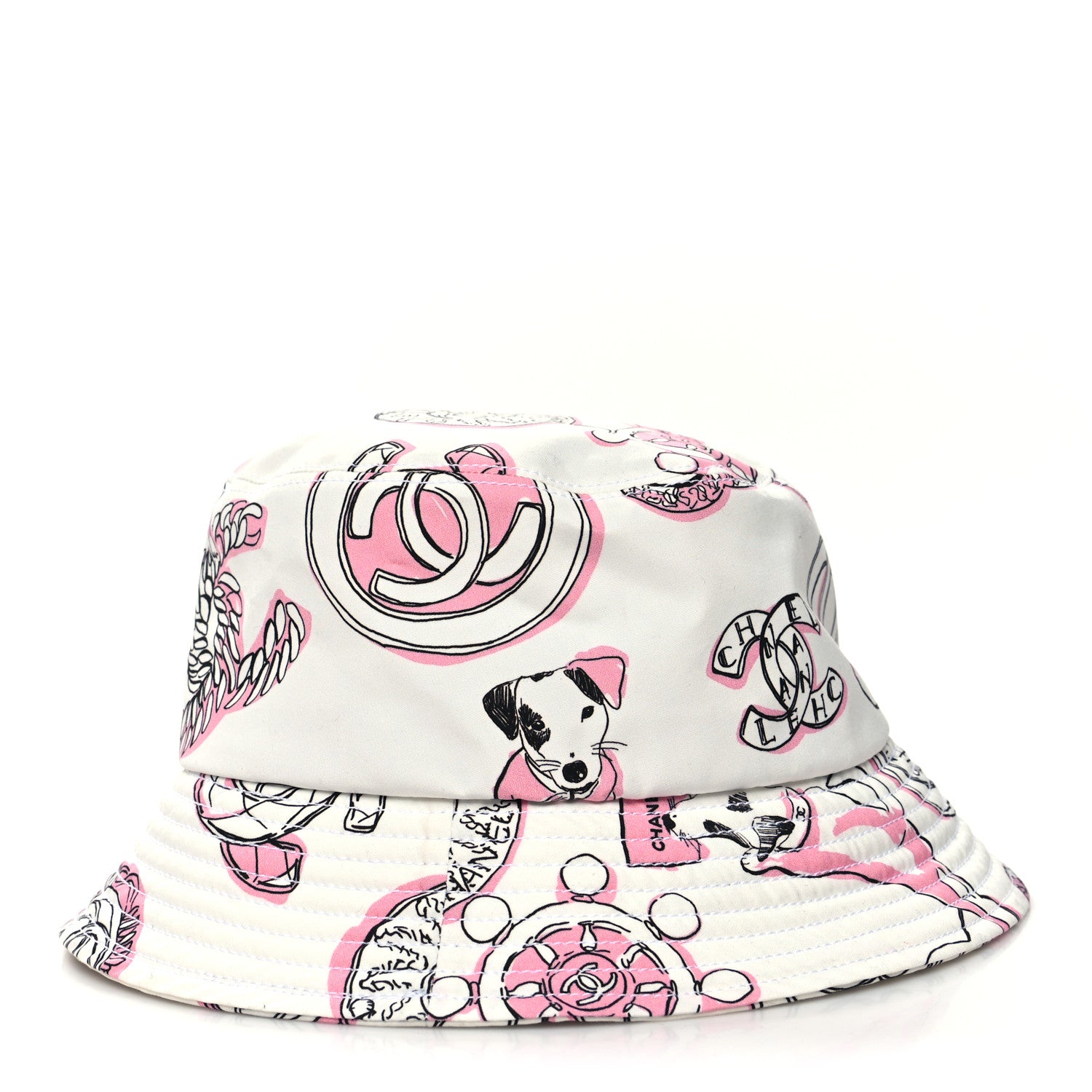Chanel Cotton CC Dog Print Bucket Hat S White Pink 3 of 9