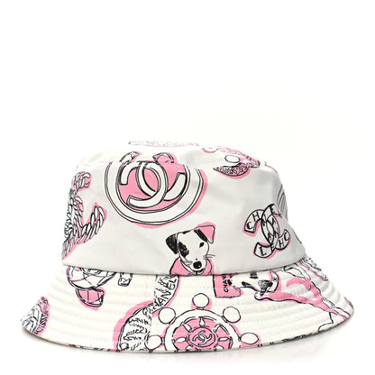 Chanel Cotton CC Dog Print Bucket Hat S White Pink 3 of 9