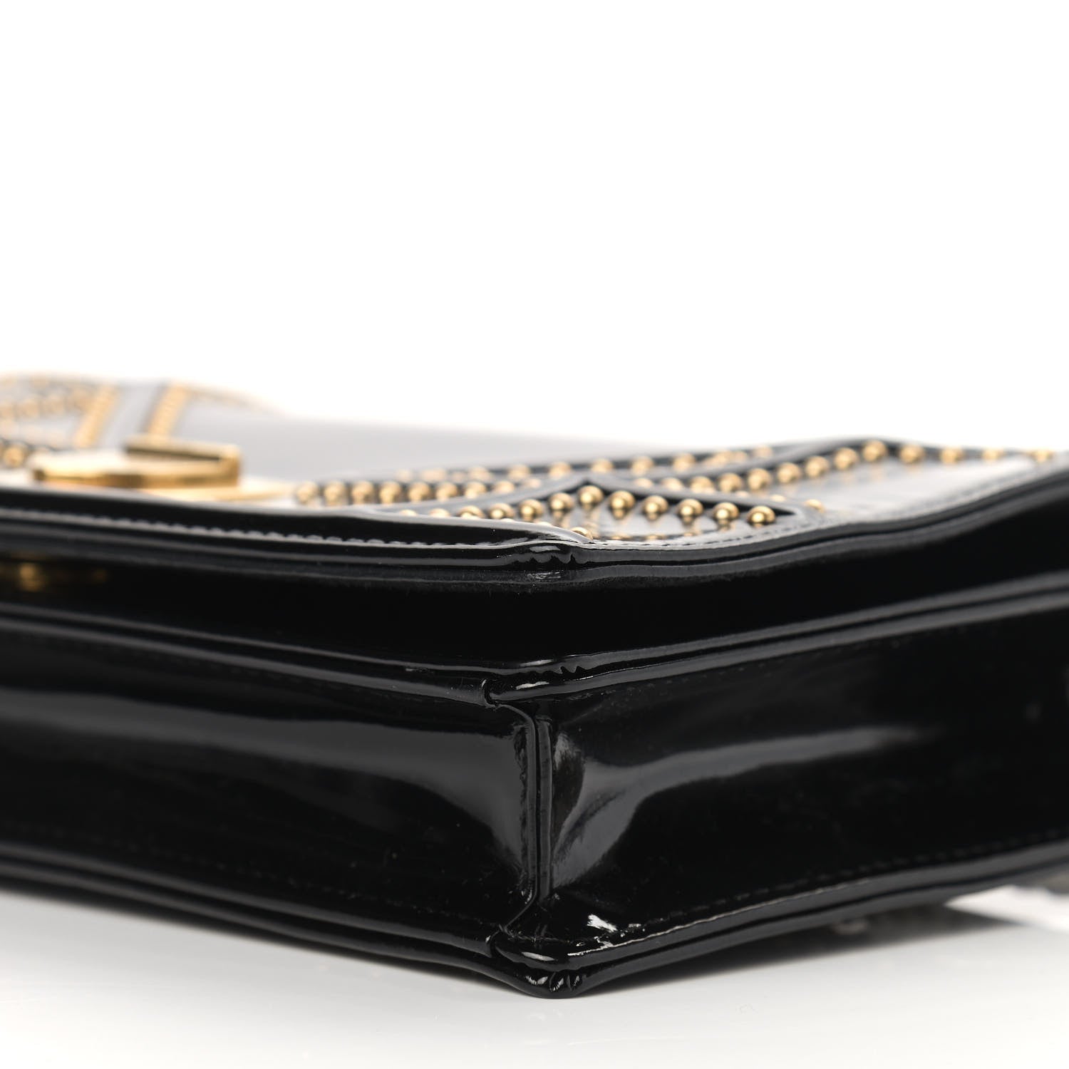 Christian Dior Patent Studded Diorama Wallet on Chain Pouch Black 9 of 10