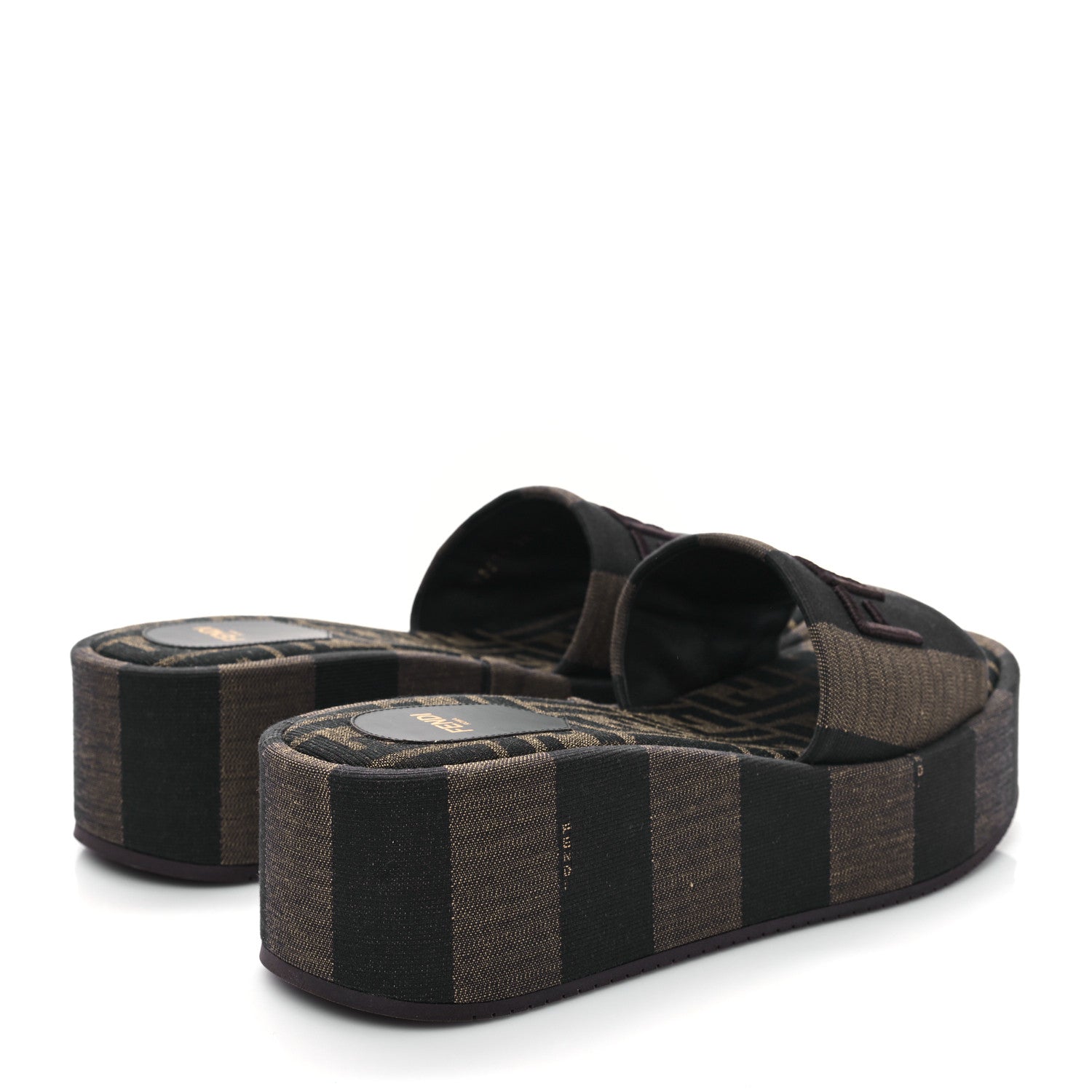 Fendi Jacquard Womens FF Sunshine Flatform Slide Sandals 38 Tabacco Black 4 of 10
