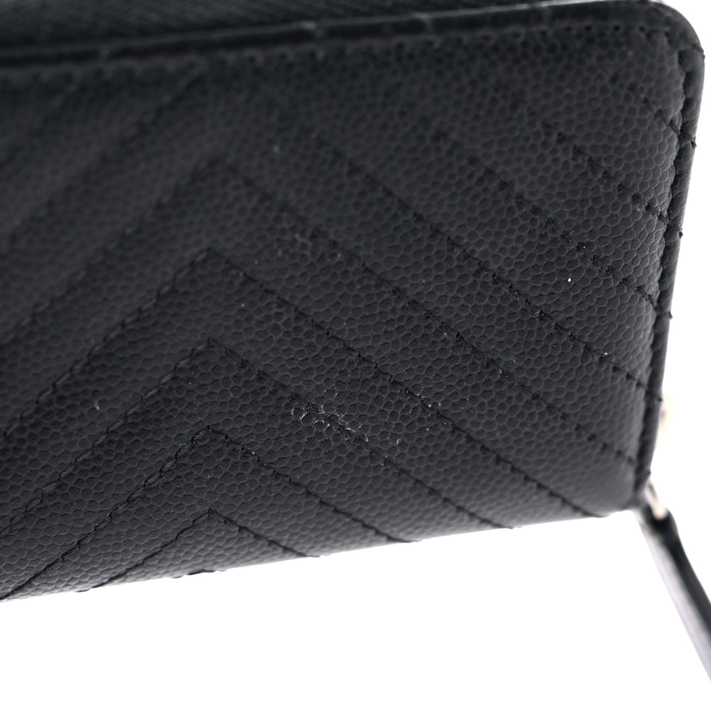 Caviar Chevron Quilted Zip Around Coin Purse Black