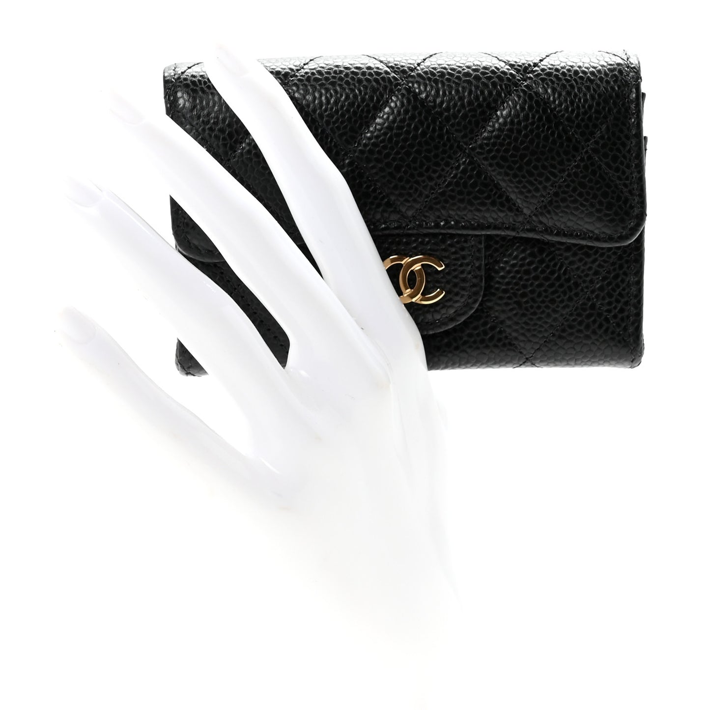 Caviar Quilted Flap Card Holder Wallet Black
