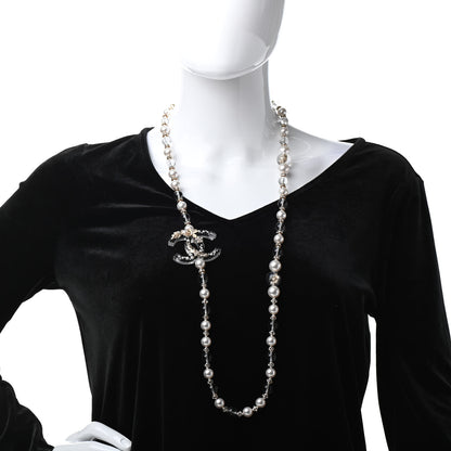 Chanel Resin Pearl Crystal CC Long Necklace Transparent Gold 2 of 6