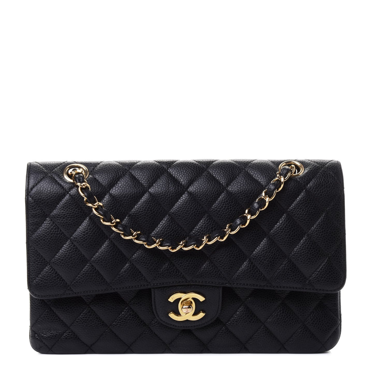 Caviar Quilted Medium Double Flap Black