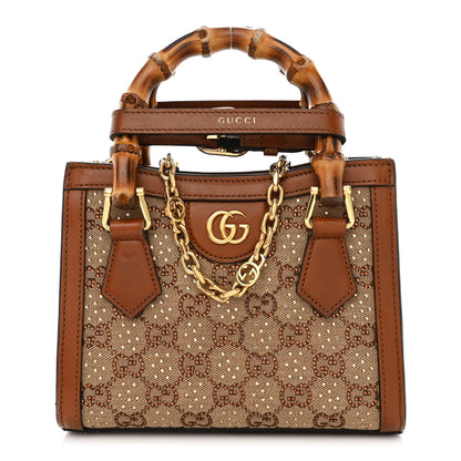Gucci New Canvas Charisma Calfskin Crystal GG Monogram Mini Diana Tote Bag Camel Ebony 1 of 19