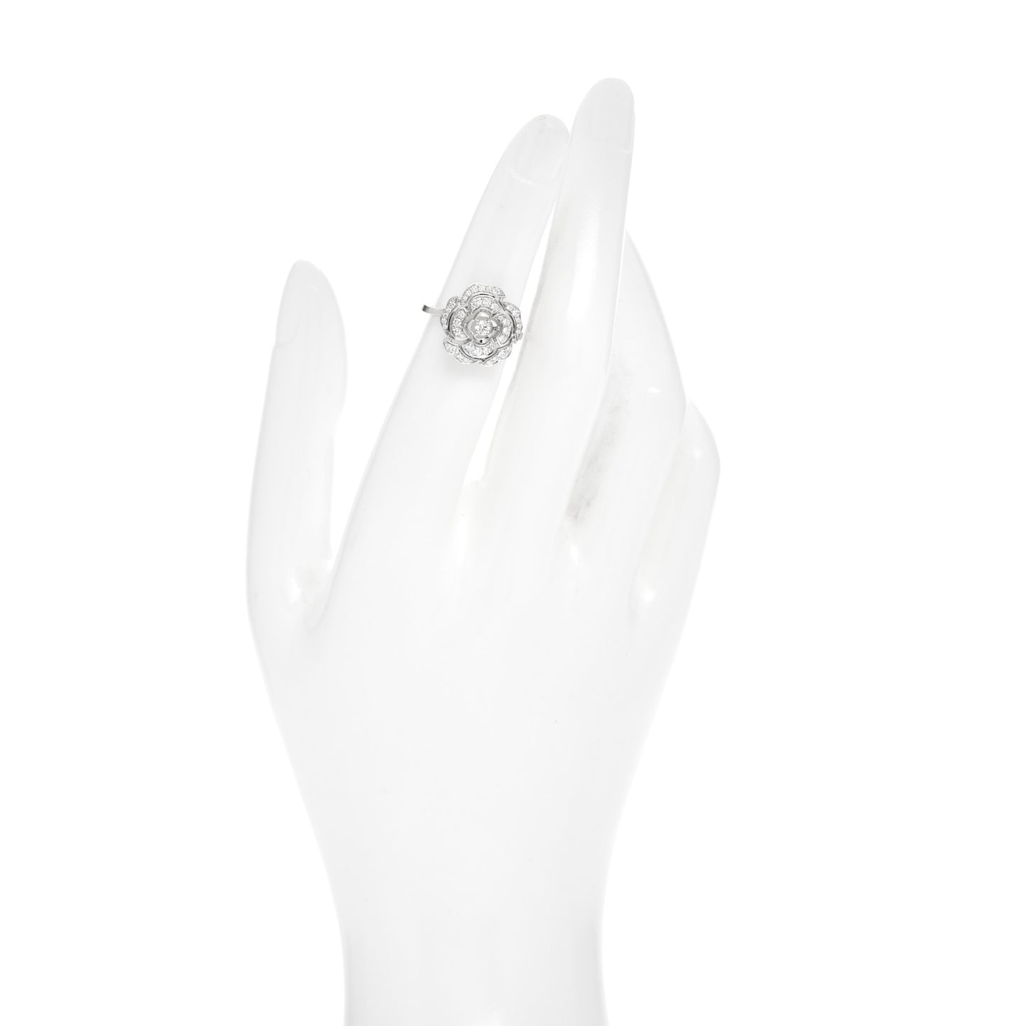 18K White Gold Diamond Small Bouton de Camelia Ring 47 4