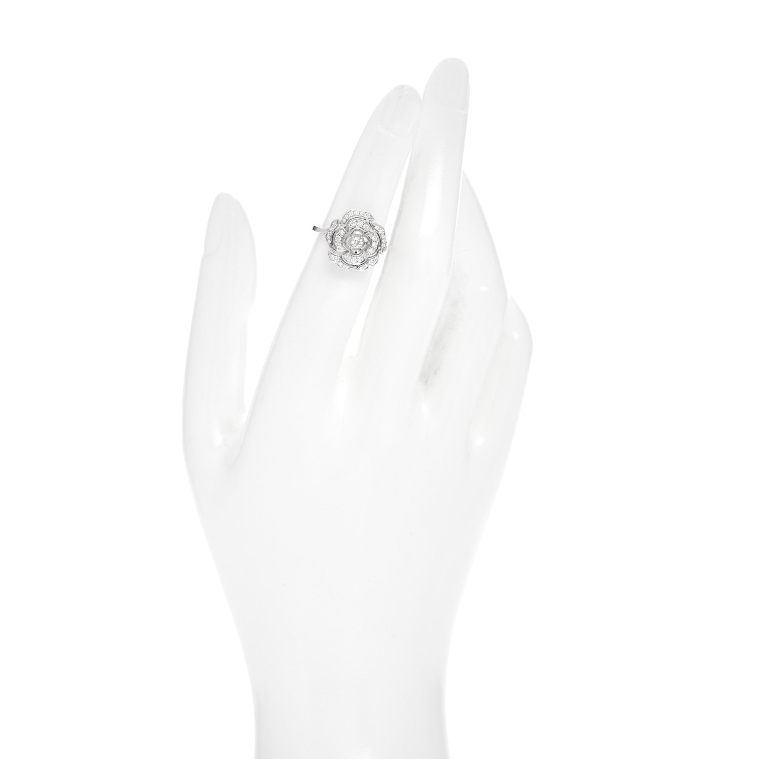 Chanel 18K White Gold Diamond Small Bouton de Camelia Ring 47 4 2 of 6