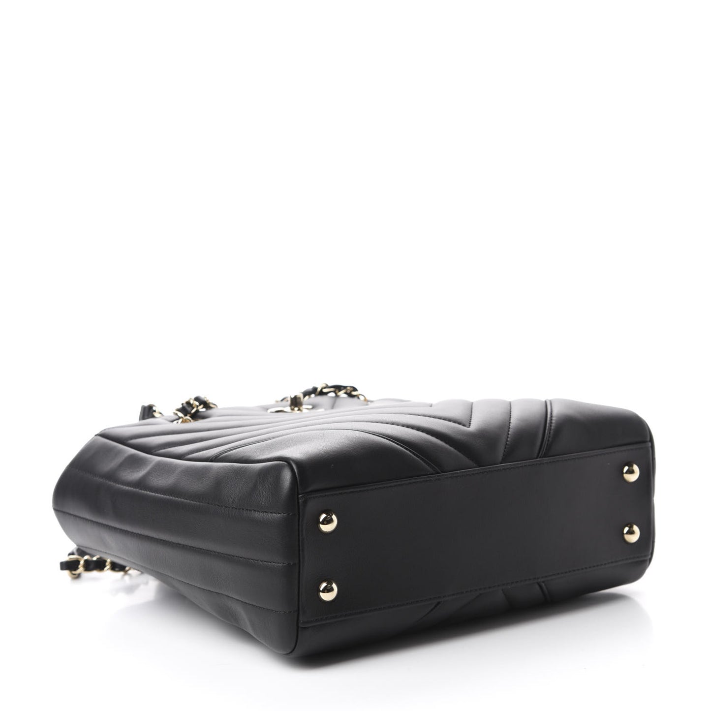 Calfskin Chevron Quilted Statement Shopping Tote Black