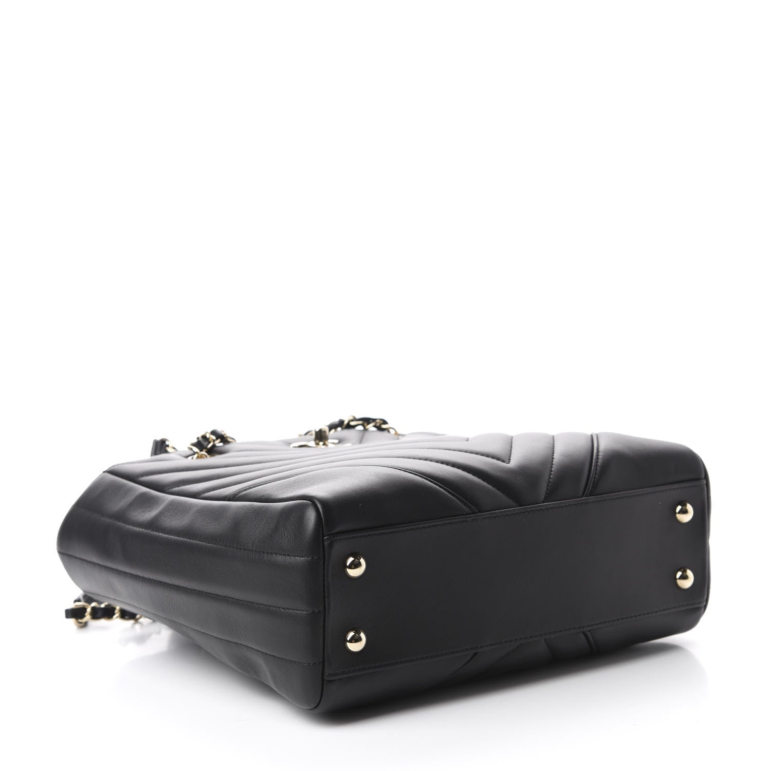 Chanel Calfskin Chevron Quilted Statement Shopping Tote Black 5 of 11